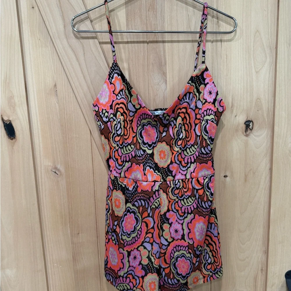 Zara Floral Print Romper Retro Size Small One piece Jumpsuit - Picture 8 of 16